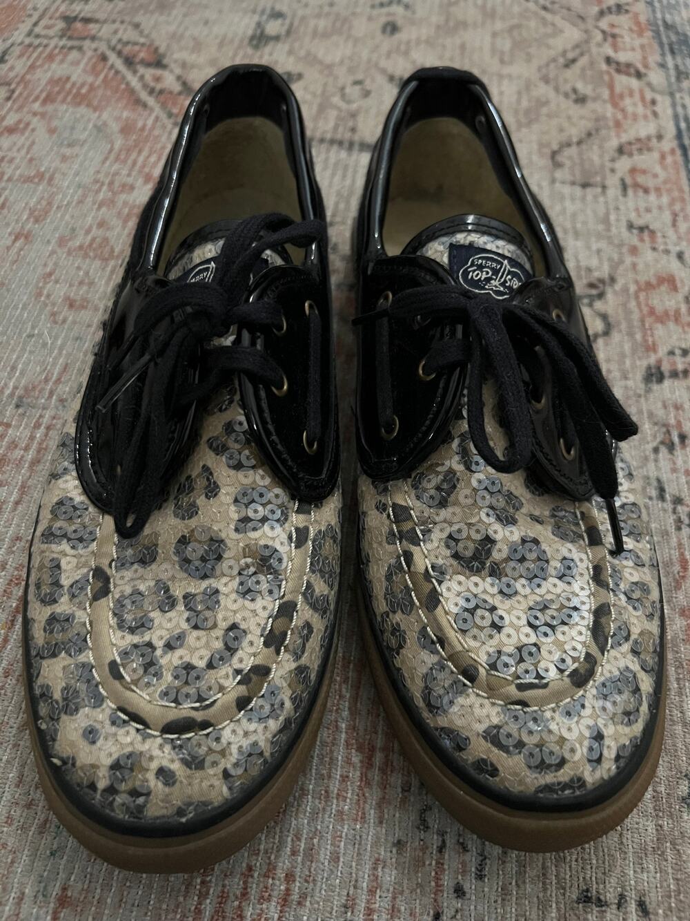 Sperry Top Sider Cheetah Print Sequin Boat Shoes Women's Size 10M
